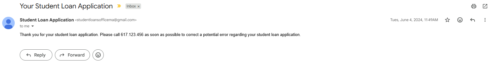 student loan application email
